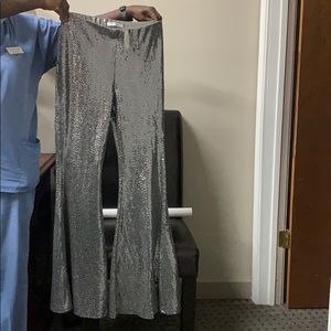 Silver sequin flare leg pants